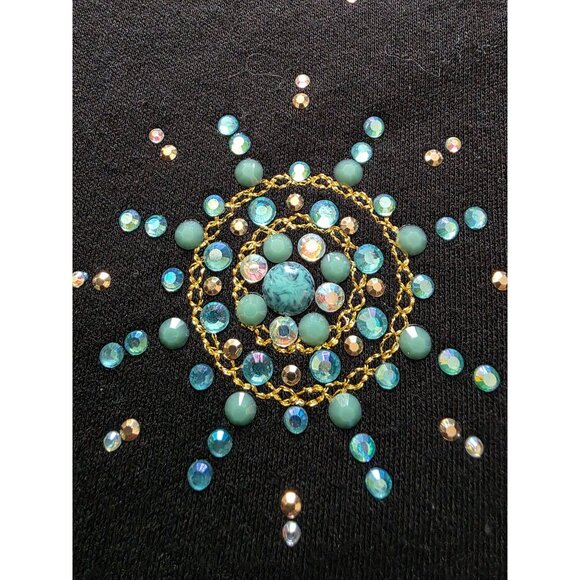 Quacker Factory Black Embellished Snowflake 3/4 Sleeve Top L Jeweled Design - Picture 5 of 7